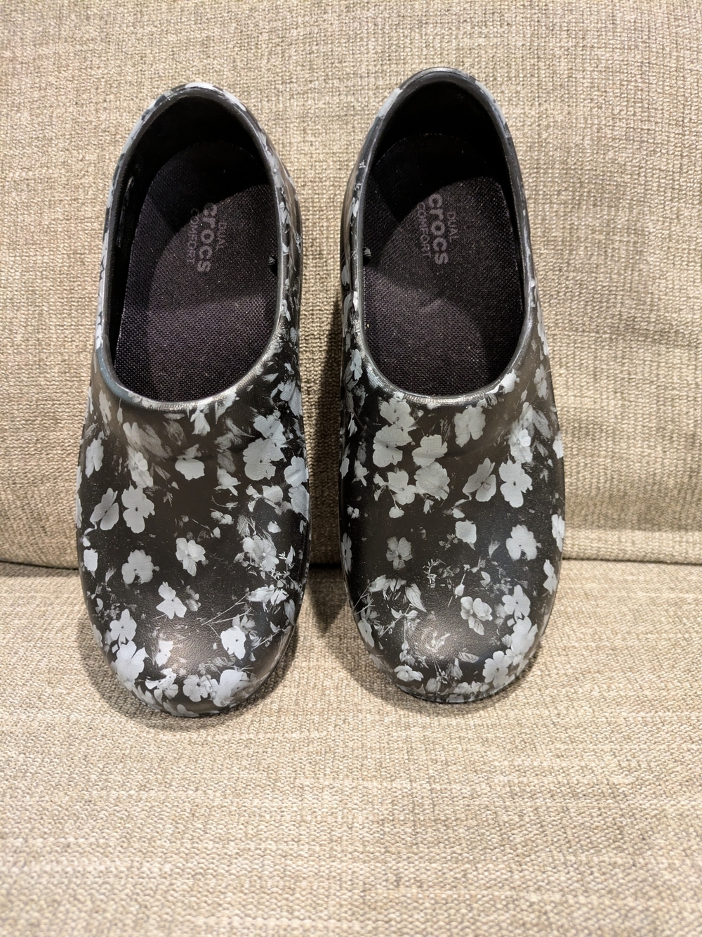 CROCS Black Floral Rain Clogs